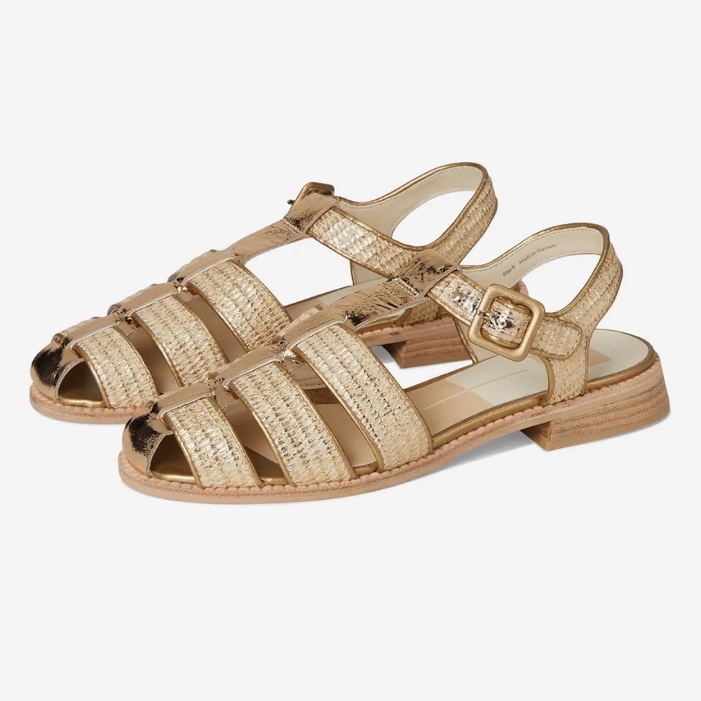 Dolce Vita Gold Textured Holis Slingback Fisherman Sandals, Size 9